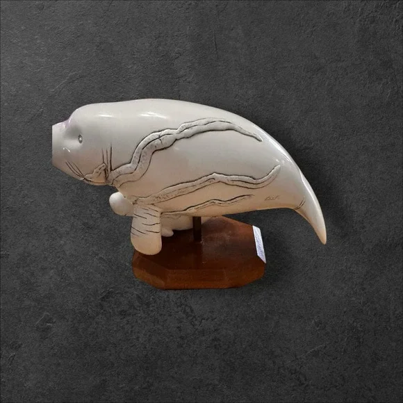 G.H. Cook Company Manatee Mom W/ Baby Fine Art Sculpture Cultured Ivory Figurine - Picture 6 of 8